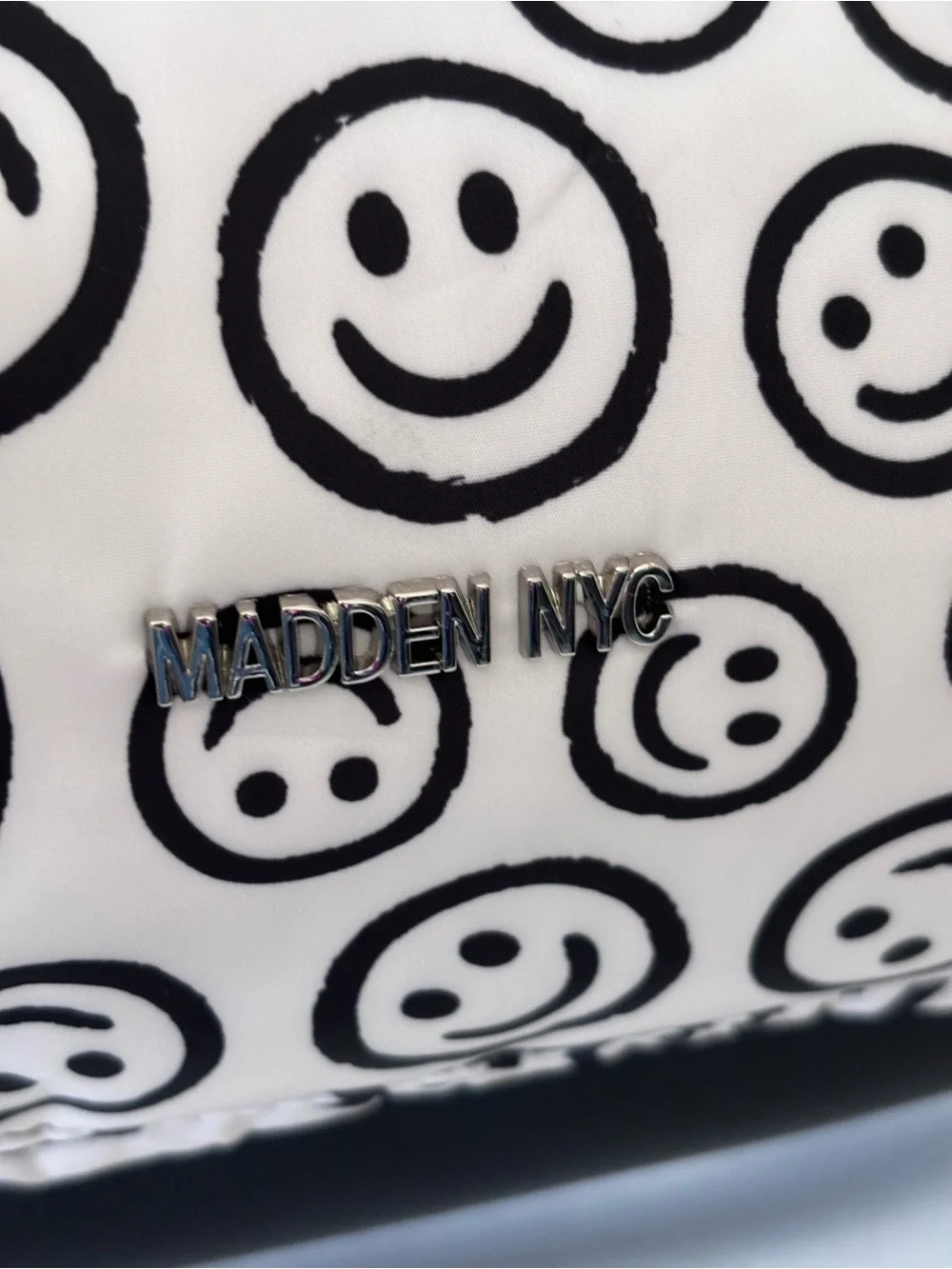 Madden NYC nylon backpacks Smiley Print White & Black Backpack - Designer Style